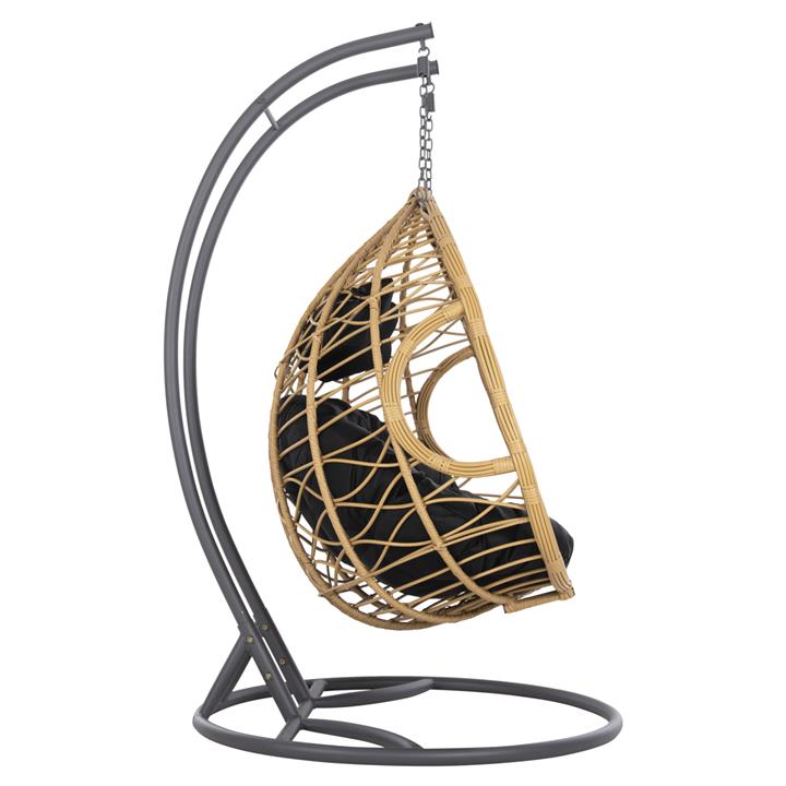 DOUBLE HANGING NEST WITH FOOTREST GRACIE HM5754.02 BEIGE SYNTHETIC RATTAN-GREY STEEL FRAME Φ120x200Hcm.