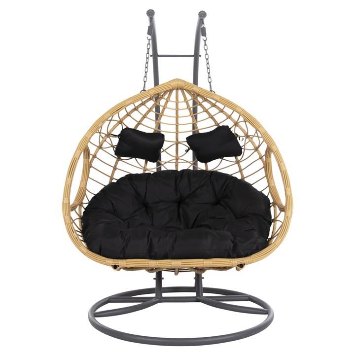 DOUBLE HANGING NEST WITH FOOTREST GRACIE HM5754.02 BEIGE SYNTHETIC RATTAN-GREY STEEL FRAME Φ120x200Hcm.