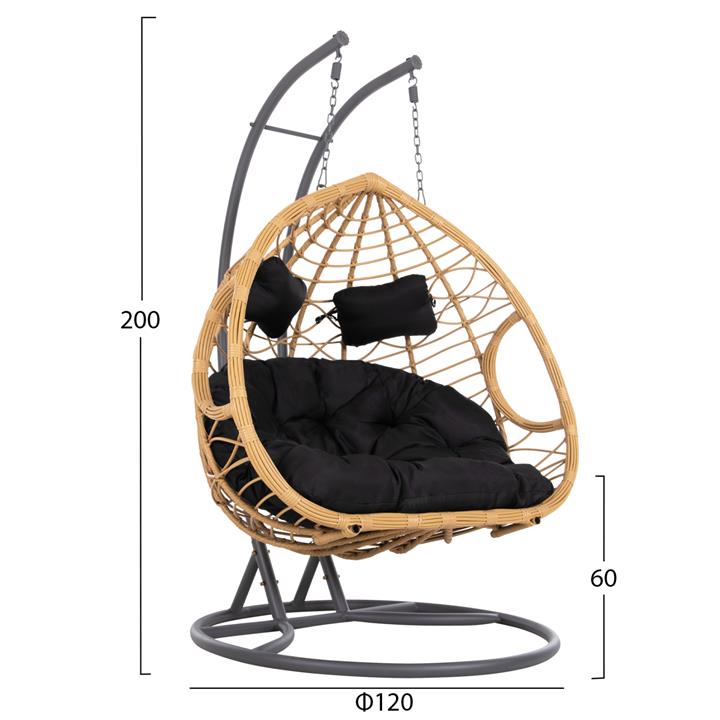 DOUBLE HANGING NEST WITH FOOTREST GRACIE HM5754.02 BEIGE SYNTHETIC RATTAN-GREY STEEL FRAME Φ120x200Hcm.