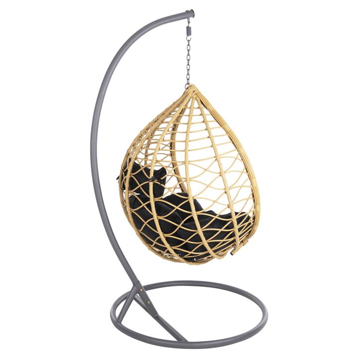 SINGLE HANGING NEST WITH FOOTREST GRACIE HM5755.02 BEIGE SYNTHETIC RATTAN-GREY STEEL FRAME Φ104x200Hcm.