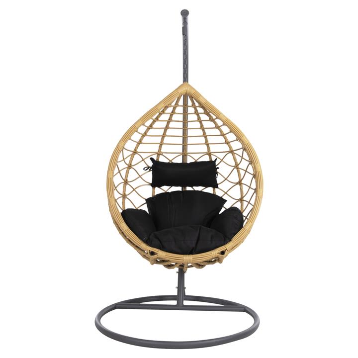 SINGLE HANGING NEST WITH FOOTREST GRACIE HM5755.02 BEIGE SYNTHETIC RATTAN-GREY STEEL FRAME Φ104x200Hcm.