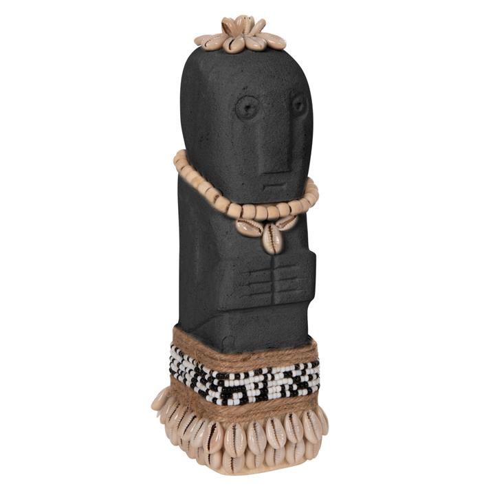 TABLE STATUETTE SUMBA HM4310 MADE OF BLACK PARAS STONE-BEADS-SEAGRASS ROPE 8x8x21Hcm.