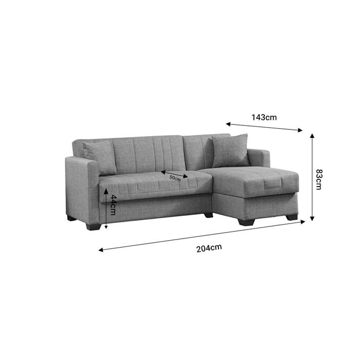 Corner sofa-bed with storage space Alasko pakoworld brown fabric 204x143x83cm