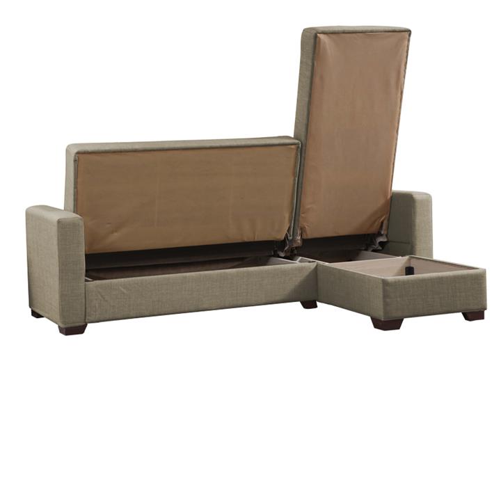 Corner sofa-bed with storage space Alasko pakoworld brown fabric 204x143x83cm