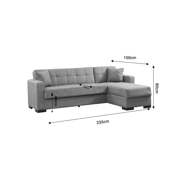 Corner sofa-bed with storage space Kansos pakoworld beige fabric 235x150x80cm