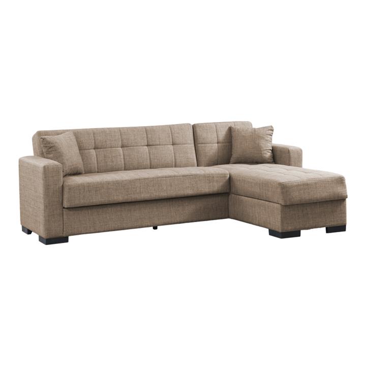 Corner sofa-bed with storage space Kansos pakoworld beige fabric 235x150x80cm