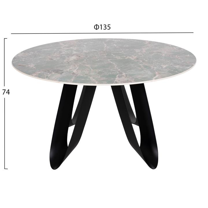 DINING TABLE ROUND ZOD HM9852.03 GREY MARBLE CERAMIC TOP-BLACK METAL LEGS Φ135x74Hcm.