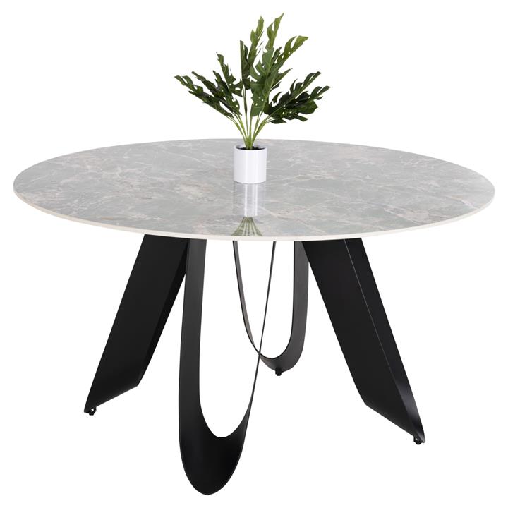 DINING TABLE ROUND ZOD HM9852.03 GREY MARBLE CERAMIC TOP-BLACK METAL LEGS Φ135x74Hcm.