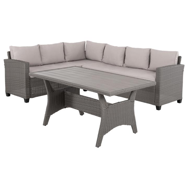 OUTDOOR LOUNGE SET RIGHT CORNER SOFA&TABLE CARSON HM6078.01 GREY SYNTHETIC RATTAN-CUSHIONS-PS WOOD