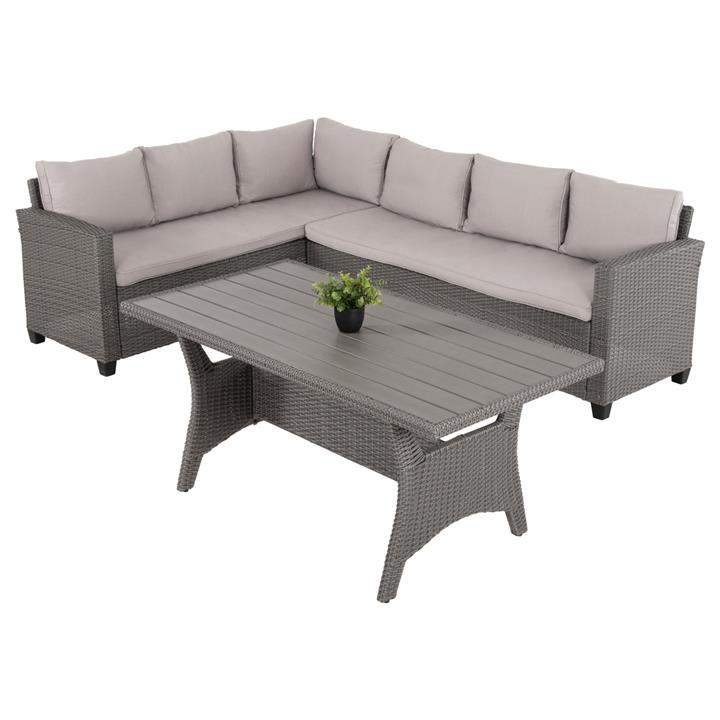 OUTDOOR LOUNGE SET RIGHT CORNER SOFA&TABLE CARSON HM6078.01 GREY SYNTHETIC RATTAN-CUSHIONS-PS WOOD