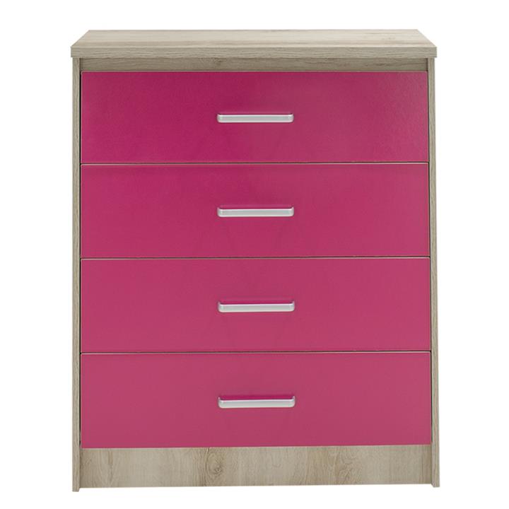 Children's chest of 4 Drawer Looney pakoworld in castillo-pink colour 80x40x95