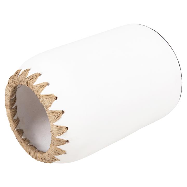 DECORATIVE VASE HM4377 TERRACOTTA IN WHITE WITH STRAW  WEAVING ON THE RIM Φ21Χ32Hcm.