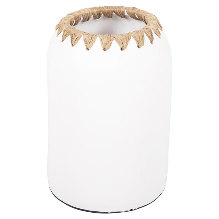 DECORATIVE VASE HM4377 TERRACOTTA IN WHITE WITH STRAW  WEAVING ON THE RIM Φ21Χ32Hcm.
