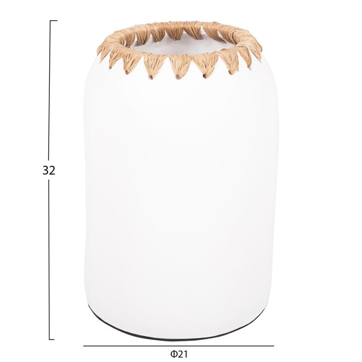 DECORATIVE VASE HM4377 TERRACOTTA IN WHITE WITH STRAW  WEAVING ON THE RIM Φ21Χ32Hcm.