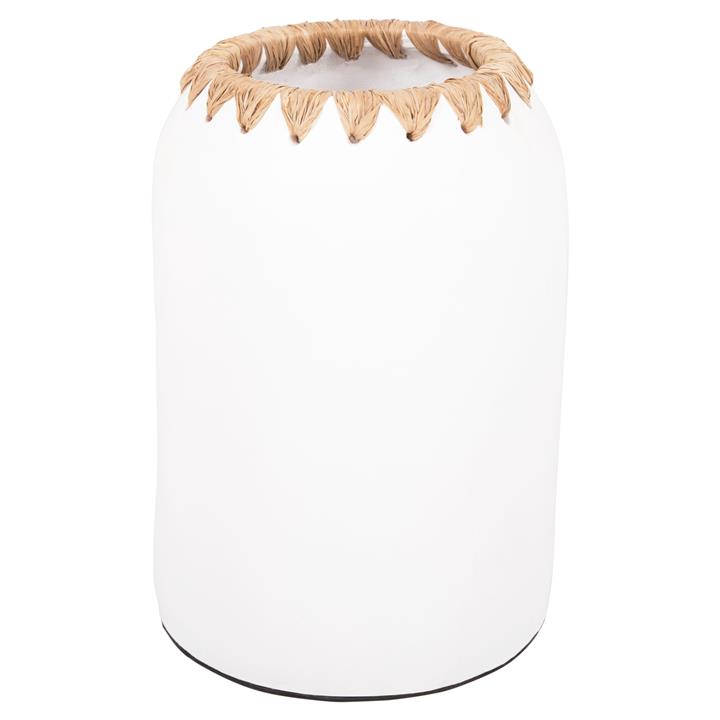 DECORATIVE VASE HM4377 TERRACOTTA IN WHITE WITH STRAW  WEAVING ON THE RIM Φ21Χ32Hcm.