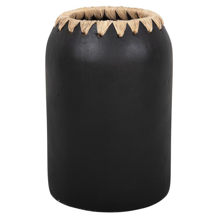 DECORATIVE VASE HM4376 TERRACOTTA IN WHITE WITH STRAW WEAVING ON THE RIM Φ21Χ32Hcm.