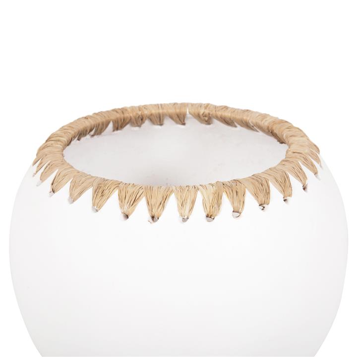 DECORATIVE VASE HM4375 TERRACOTTA IN WHITE WITH STRAW WEAVING ON THE RIM Φ29x23Hcm.