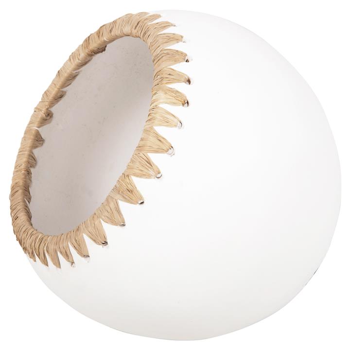 DECORATIVE VASE HM4375 TERRACOTTA IN WHITE WITH STRAW WEAVING ON THE RIM Φ29x23Hcm.