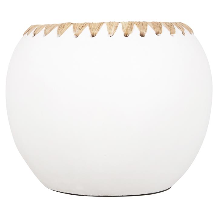 DECORATIVE VASE HM4375 TERRACOTTA IN WHITE WITH STRAW WEAVING ON THE RIM Φ29x23Hcm.
