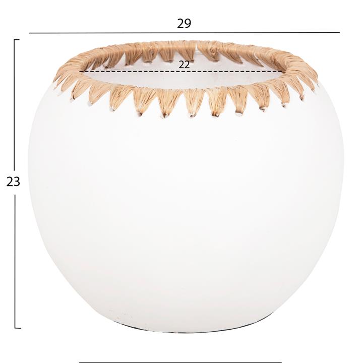 DECORATIVE VASE HM4375 TERRACOTTA IN WHITE WITH STRAW WEAVING ON THE RIM Φ29x23Hcm.