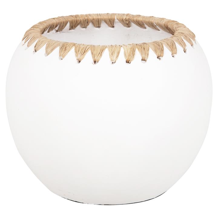 DECORATIVE VASE HM4375 TERRACOTTA IN WHITE WITH STRAW WEAVING ON THE RIM Φ29x23Hcm.