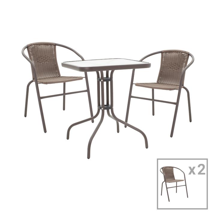 Obbi-Watson pakoworld dining table set of 3 brown metal-pe rattan Φ60x70cm