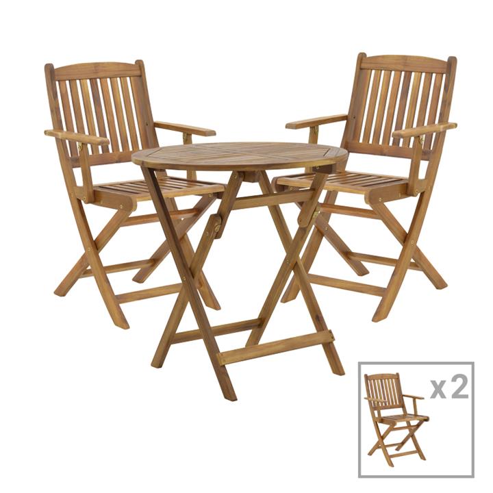 Dining table Recofly-Carpuva pakoworld set of 3 folding natural solid acacia wood D70x74cm