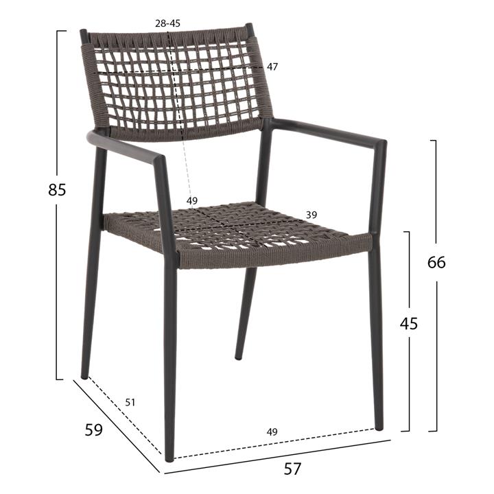 ARMCHAIR TRILAN HM6044.02 ALUMINUM IN BLACK-SYNTHETIC RATTAN IN NATURAL 57x59x85Hcm.