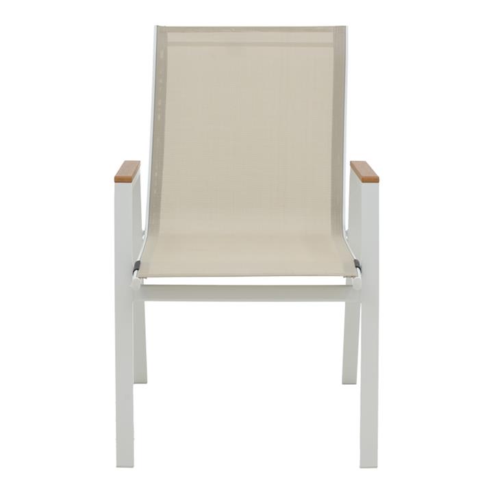 Azelie pakoworld aluminum armchair in beige textilene shade and white leg 77x55x94cm
