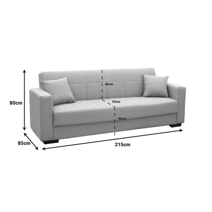 Vox pakoworld three-seater sofa-bed with storage light gray fabric 215x85x80cm