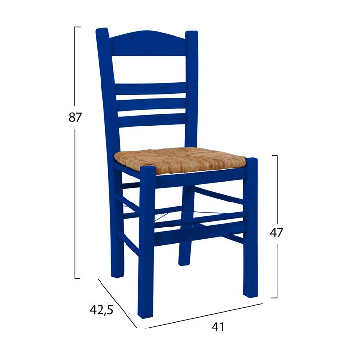 TRADITIONAL CHAIR WITH STRAW MAT SEAT FB910369.05 BBECH WOOD WITH IMPREGNATION-BLUE 40x40x88H