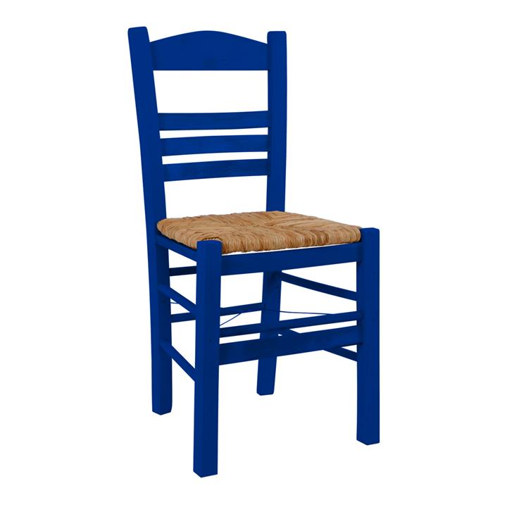 TRADITIONAL CHAIR WITH STRAW MAT SEAT FB910369.05 BBECH WOOD WITH IMPREGNATION-BLUE 40x40x88H
