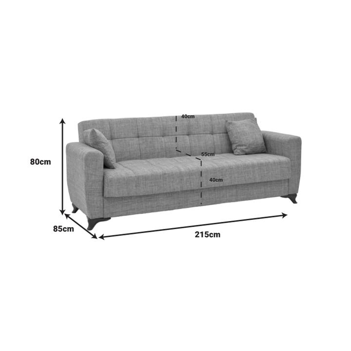 Three-seater Modestole sofa-bed with storage space pakoworld gray fabric 215x85x80cm