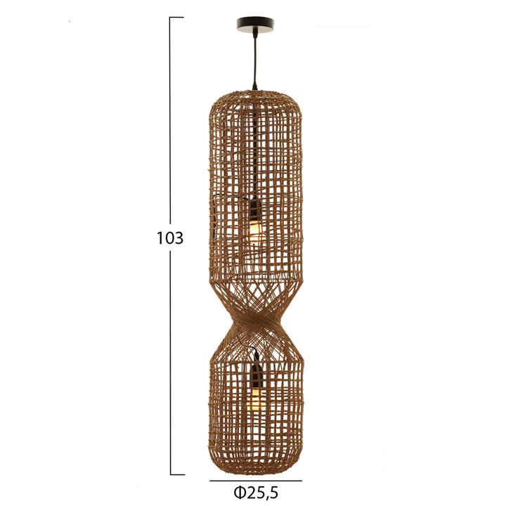 CEILING PENDANT LAMP HM4344 CYLINDRICAL-PAPER ROPE ΙΝ SAN BEIGE-2 BULBS Φ25,5x103Hcm.