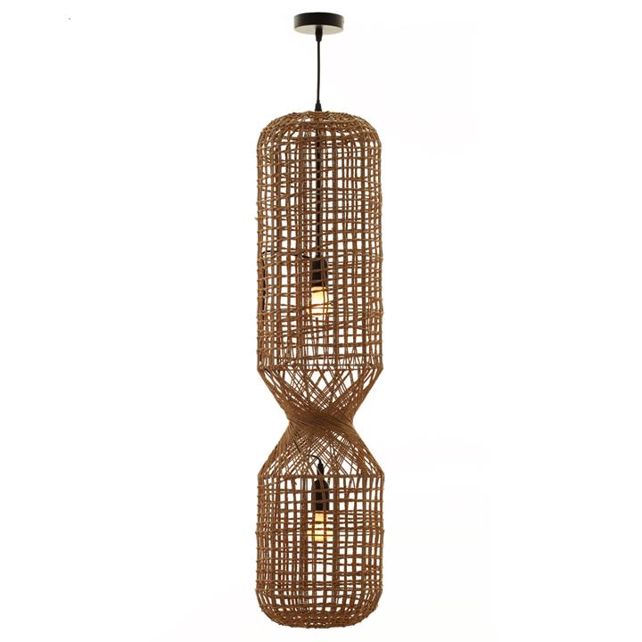CEILING PENDANT LAMP HM4344 CYLINDRICAL-PAPER ROPE ΙΝ SAN BEIGE-2 BULBS Φ25,5x103Hcm.