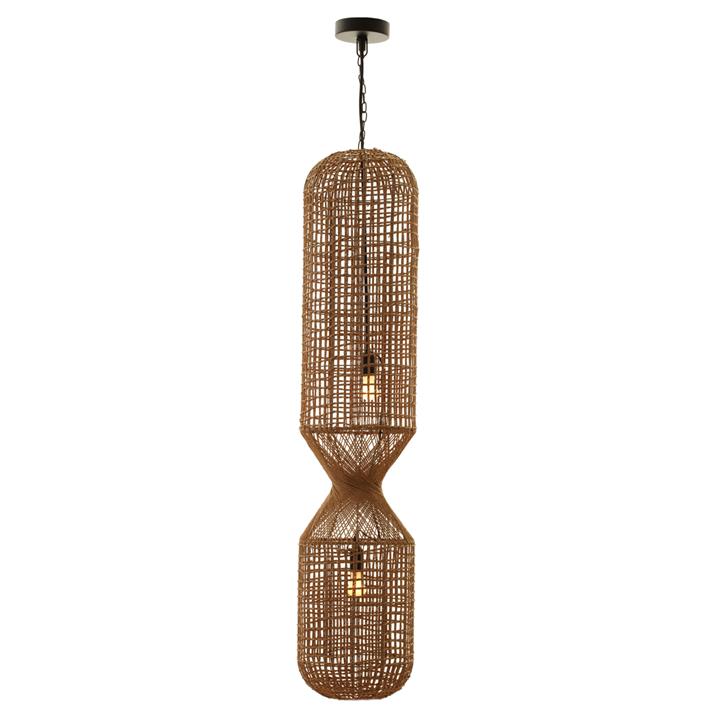 CEILING PENDANT LAMP HM4345 CYLINDRICAL-PAPER ROPE ΙΝ SAND BEIGE-2 BULBS Φ30,5x132Hcm.