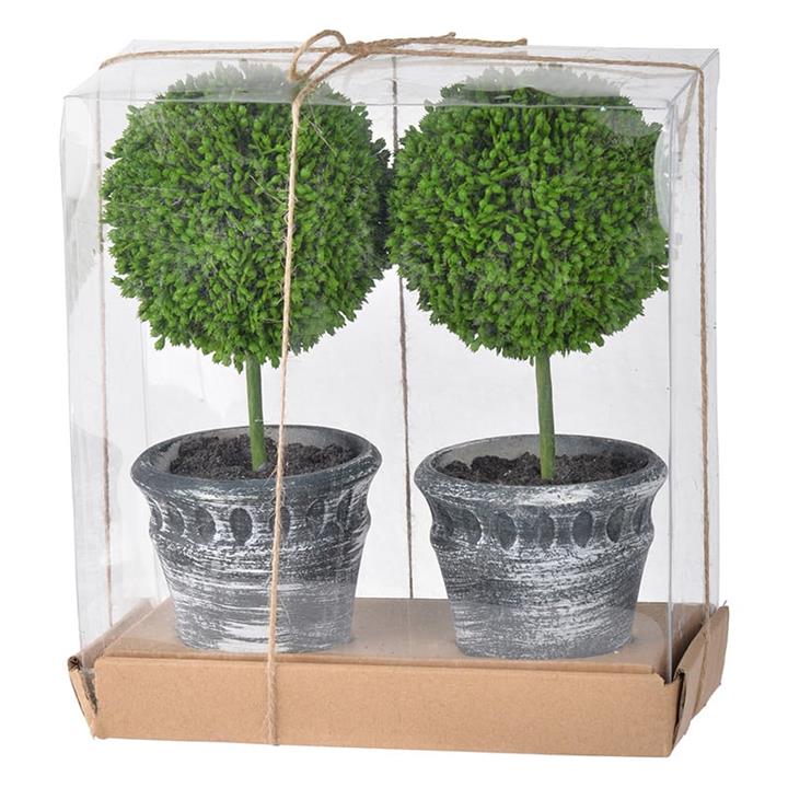 Artekko Boxwood Τεχνητός Πύξος σε Κασπώ Πλαστικό Πράσινο/Μαύρο (20.3x10.2x24.1)cm Σετ/2