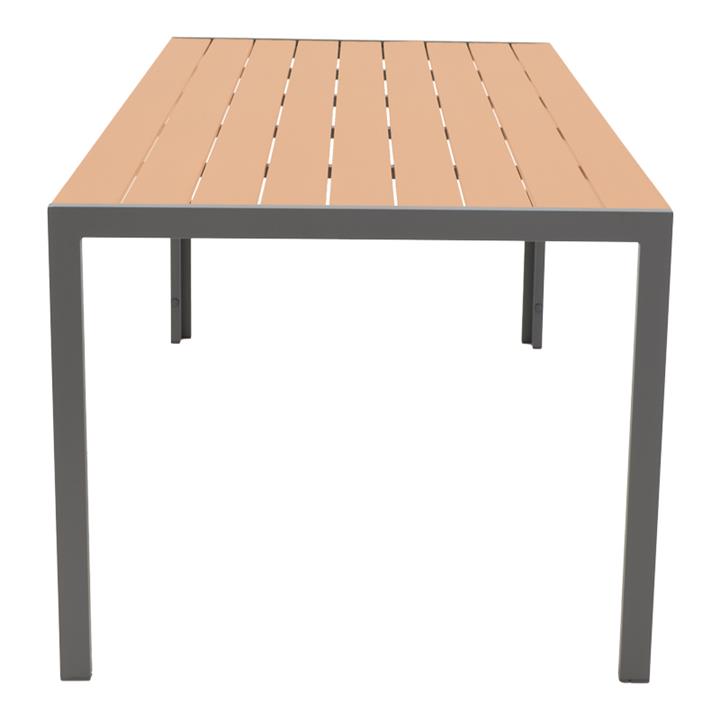 Nares-Moly pakoworld dining table set of 7 anthracite aluminum and natural plywood 180x90x72.5cm