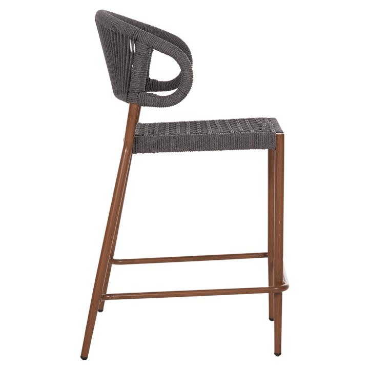 BAR STOOL MEDIUM HEIGHT EULO HM6087.01 ALUMINUM IN WALNUT-SYNTHETIC RATTAN IN GREY 60x60x99Hcm.