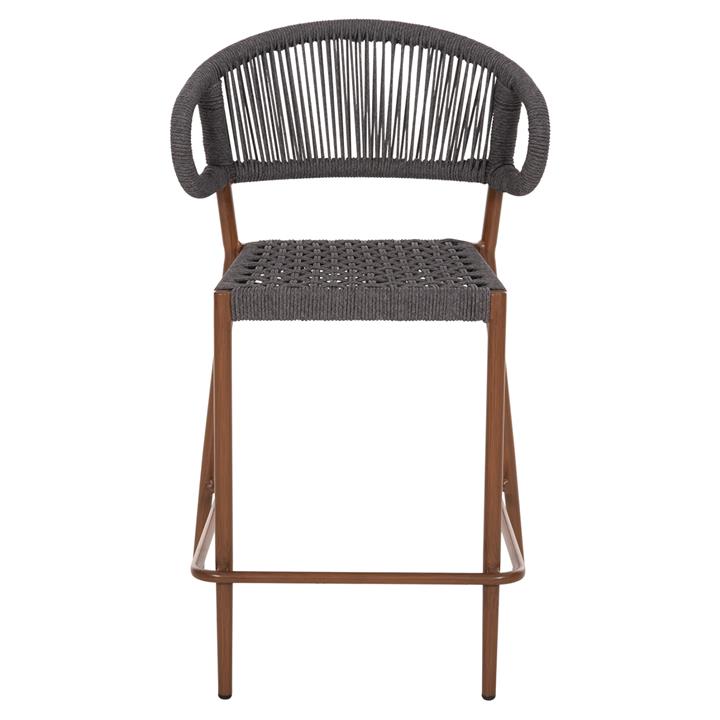 BAR STOOL MEDIUM HEIGHT EULO HM6087.01 ALUMINUM IN WALNUT-SYNTHETIC RATTAN IN GREY 60x60x99Hcm.