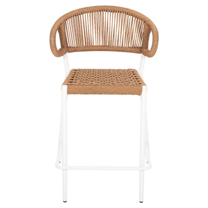 BAR STOOL MEDIUM HEIGHT EULO HM6087.02 ALUMINUM IN WHITE-SYNTHETIC RATTAN IN BEIGE 60x60x99Hcm.