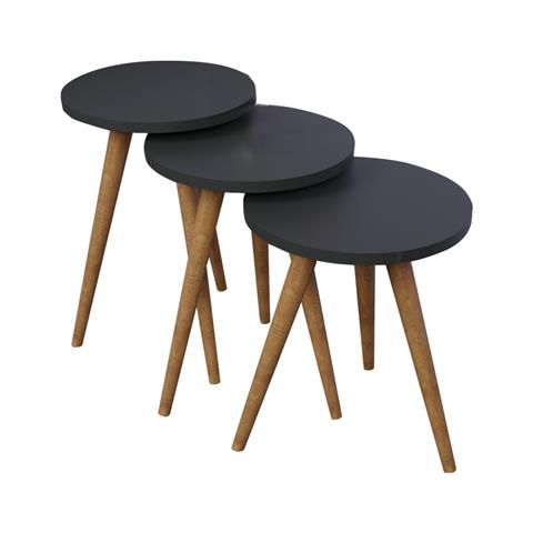 Side tables Perjene pakoworld set of 3 pieces melamine in anthracite shade and wooden legs