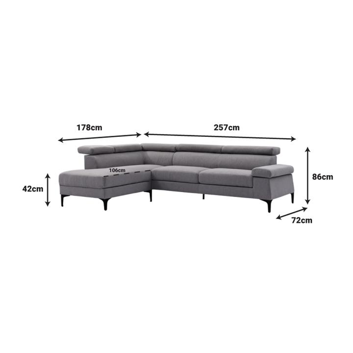 Left corner sofa Gracious pakoworld beige fabric 257x178x86cm