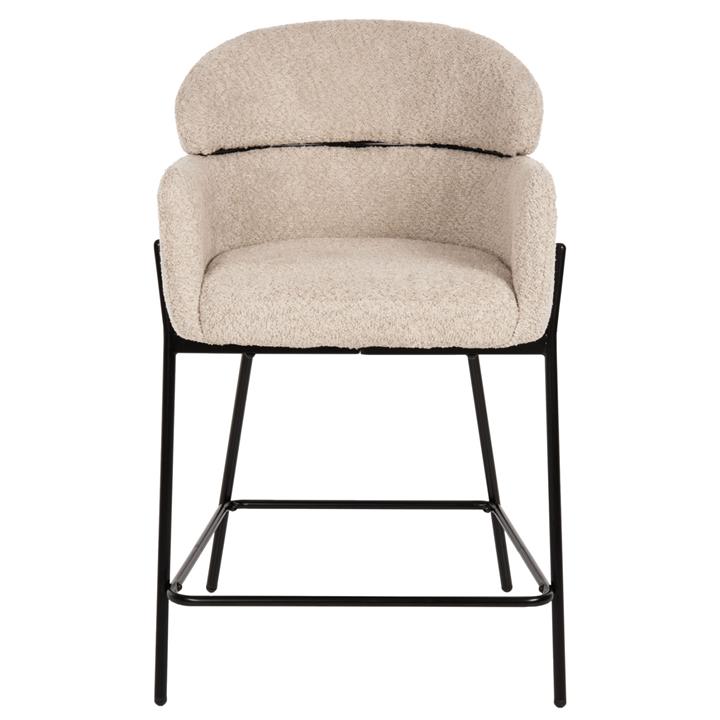 BAR STOOL MEDIUM HEIGHT WOLF HM8584.02 ECRU BOUCLE FABRIC-BLACK METAL LEGS 56x56x96Hcm.