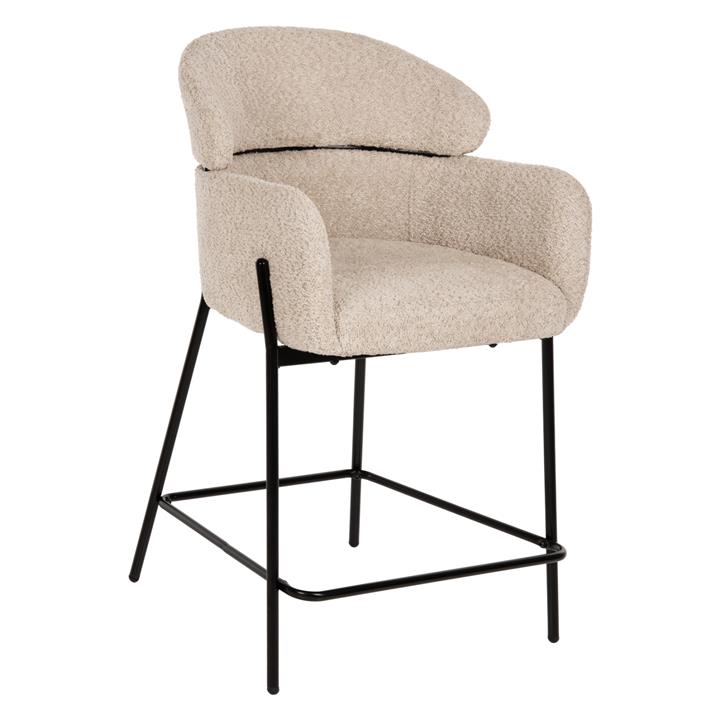 BAR STOOL MEDIUM HEIGHT WOLF HM8584.02 ECRU BOUCLE FABRIC-BLACK METAL LEGS 56x56x96Hcm.