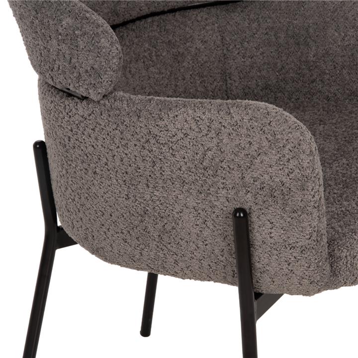 ARMCHAIR WOLF HM8583.01 GREY BOUCLE FABRIC-BLACK METAL LEGS 58x58x80Hcm.
