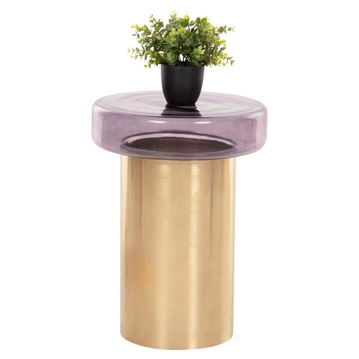 SIDE TABLE ROUND CARMO HM9728 PURPLE GLASS TOP-GOLD METAL BASE Φ39Χ54Hcm.