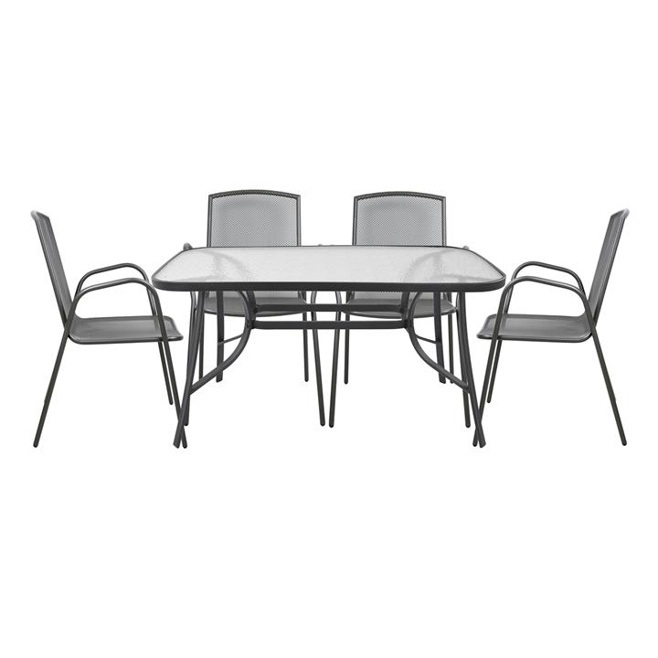 Set Dining Table 5 pieces Grey Table & 4 Armchairs Grey color