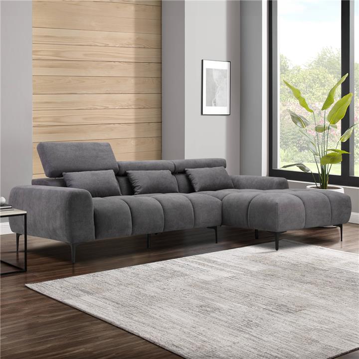 CORNER SOFA RIGHT DIVYA HM3267.02R SYNTHETIC SUEDE IN GREY 266x104x97Hcm.