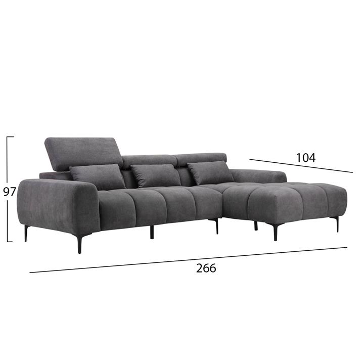 CORNER SOFA RIGHT DIVYA HM3267.02R SYNTHETIC SUEDE IN GREY 266x104x97Hcm.